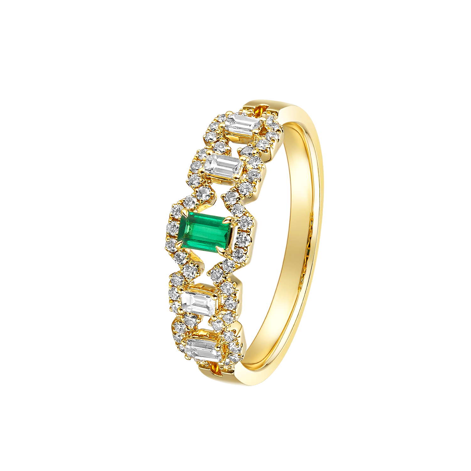 “Glittering Treasure”18K Gold Emerald and Diamond Ring