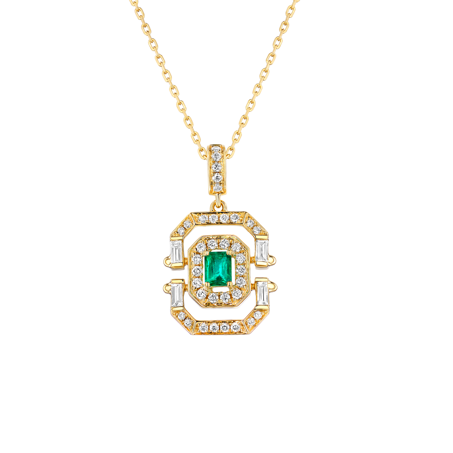 “Glittering Treasure”18K Gold Emerald and Diamond Necklace 