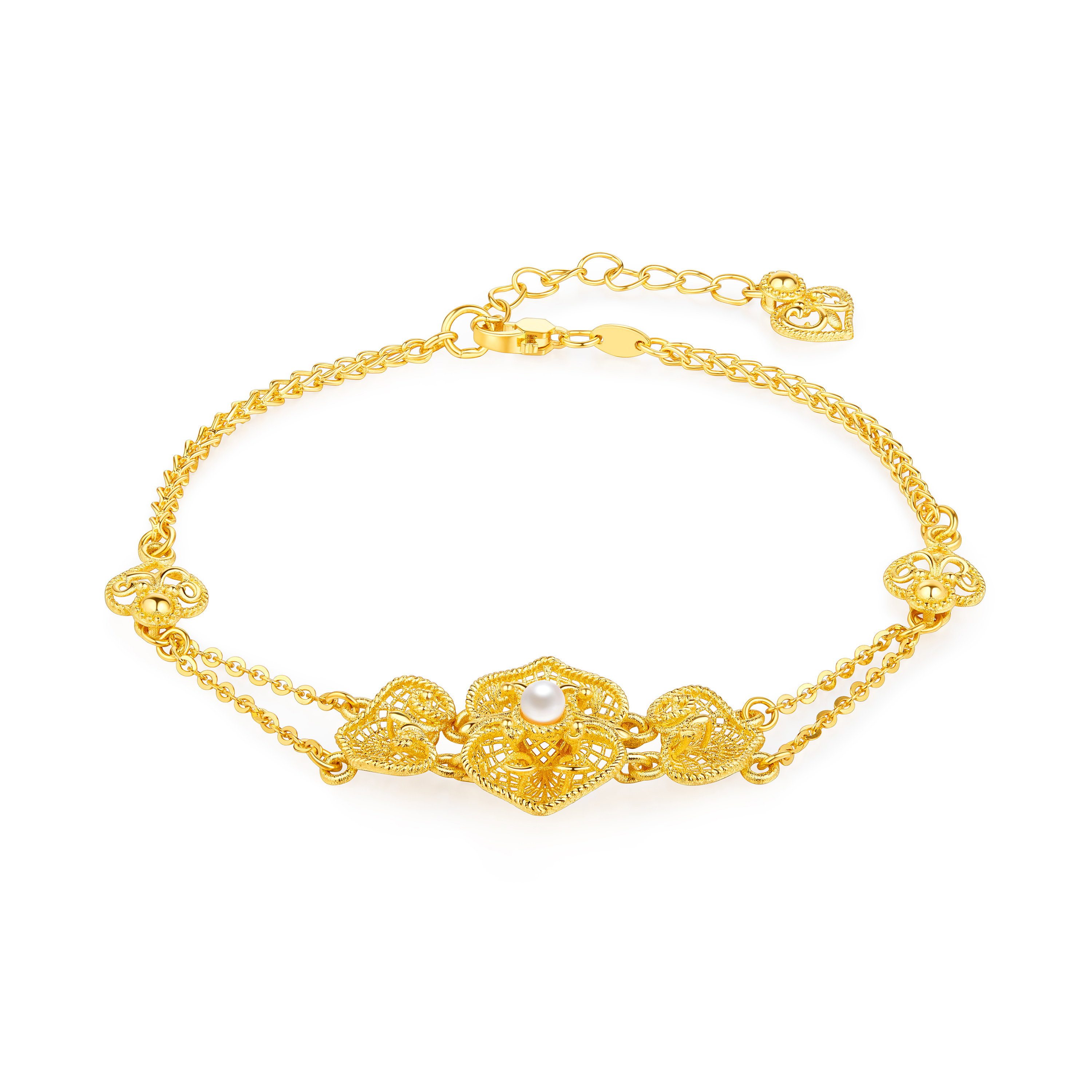 Beloved Collection" Orchid with Hope "Gold Pearl Bracelet 