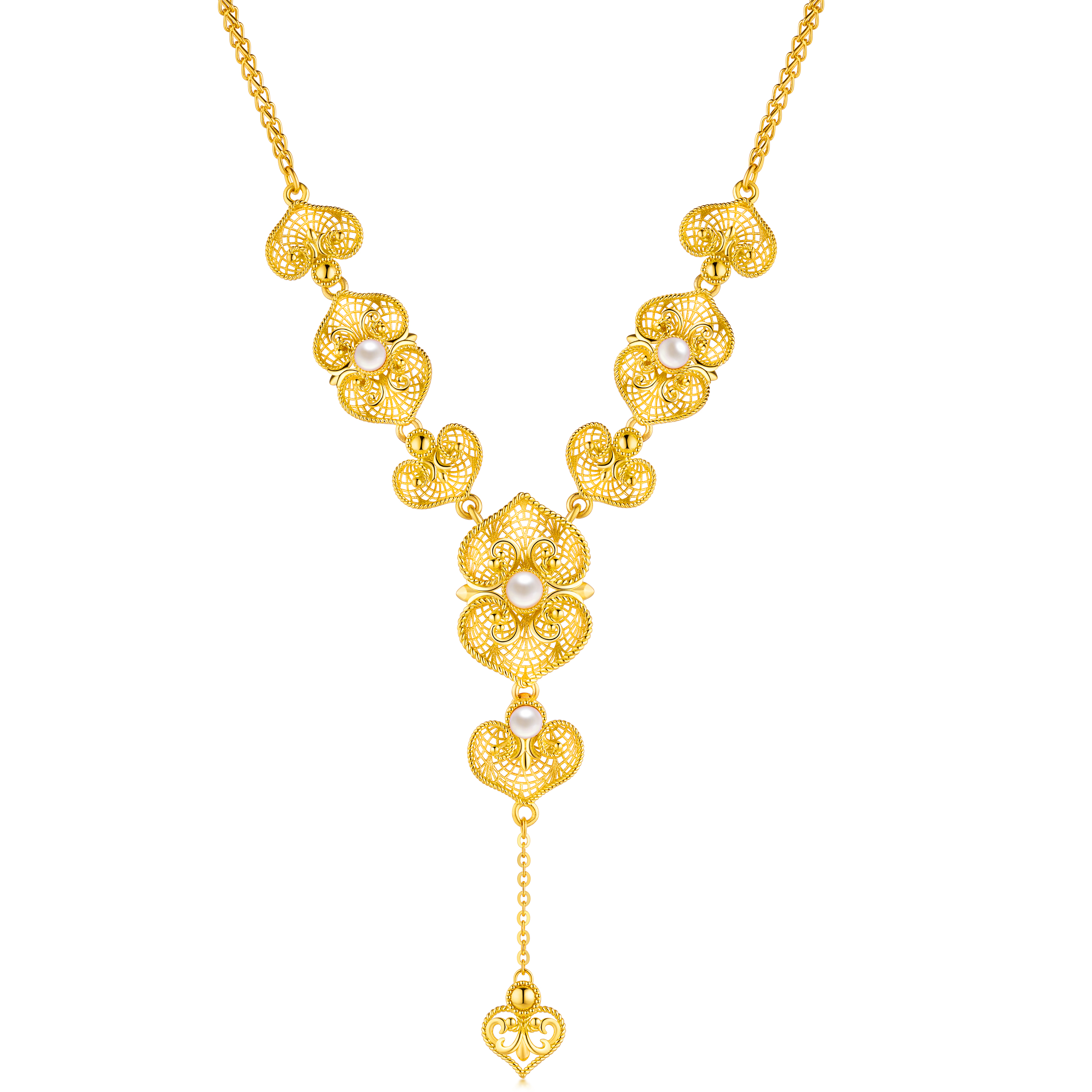 Beloved Collection "Orchid with Hope" Gold Pearl Necklace 