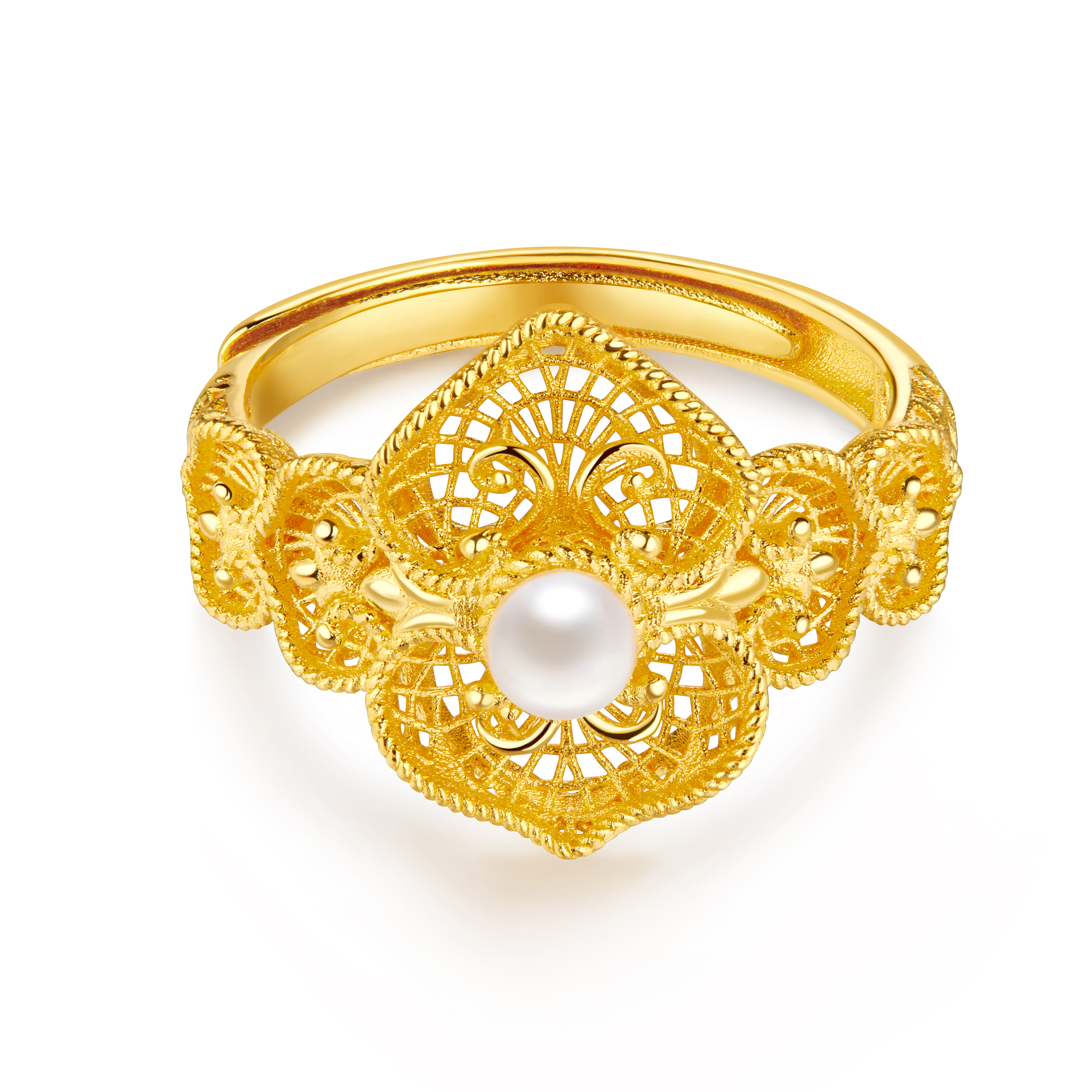 Beloved Collection " Orchid with Hope "Gold Pearl Ring