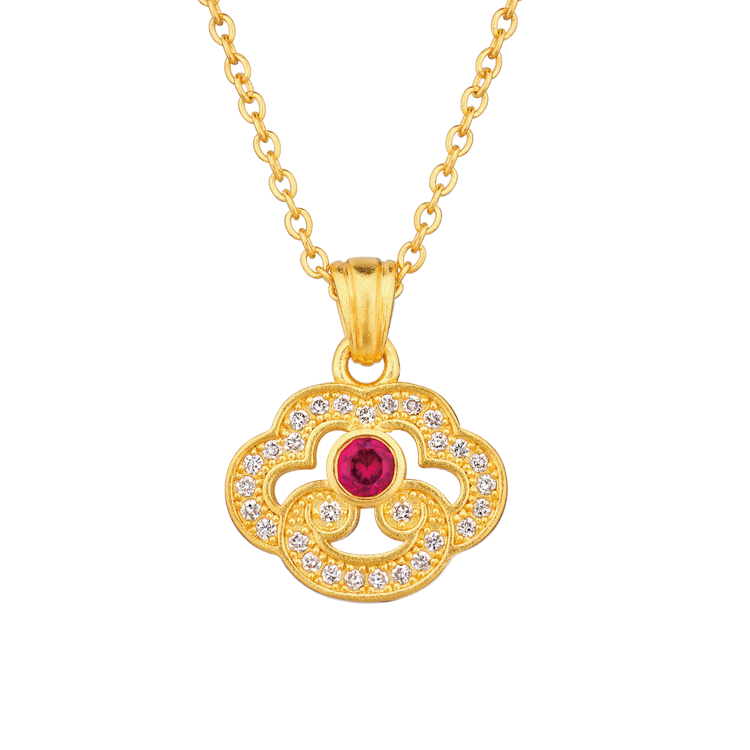 Heirloom Fortune Collection Tang Dynasty Style "Auspicious Ruyi" Gold Ruby and Diamond Necklace