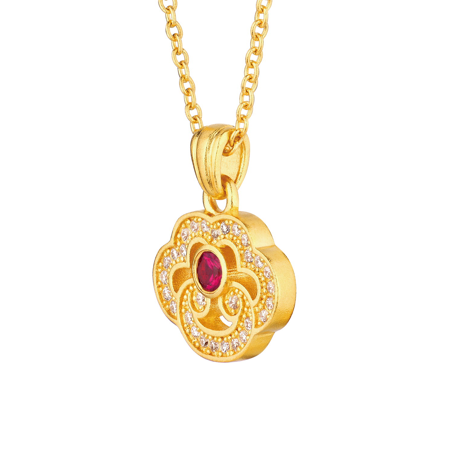 Heirloom Fortune Collection Tang Dynasty Style "Auspicious Ruyi" Gold Ruby and Diamond Pendant 