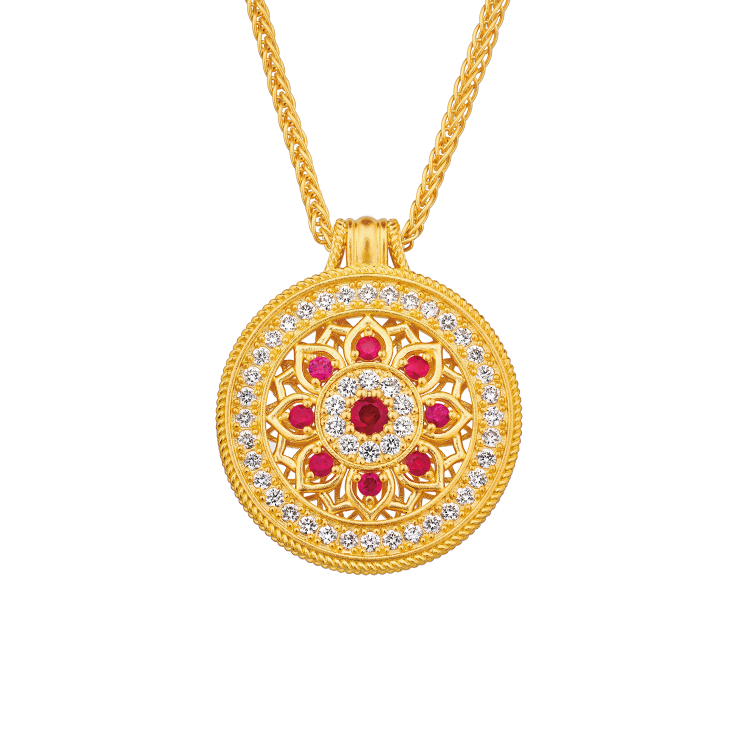 Heirloom Fortune Collection Tang Dynasty Style "Treasure Flower" Gold Ruby and Diamond Necklace
