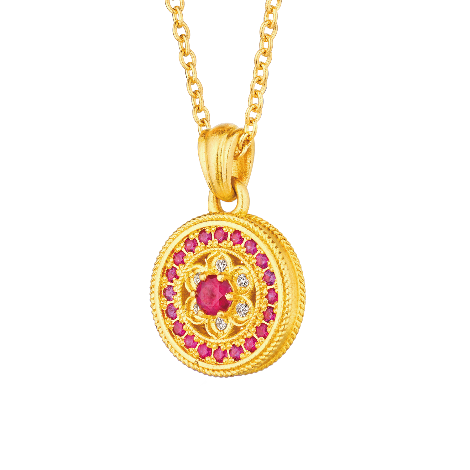 Heirloom Fortune Collection Tang Dynasty Style "Lucky Lotus" Gold Ruby and Diamond Pendant 