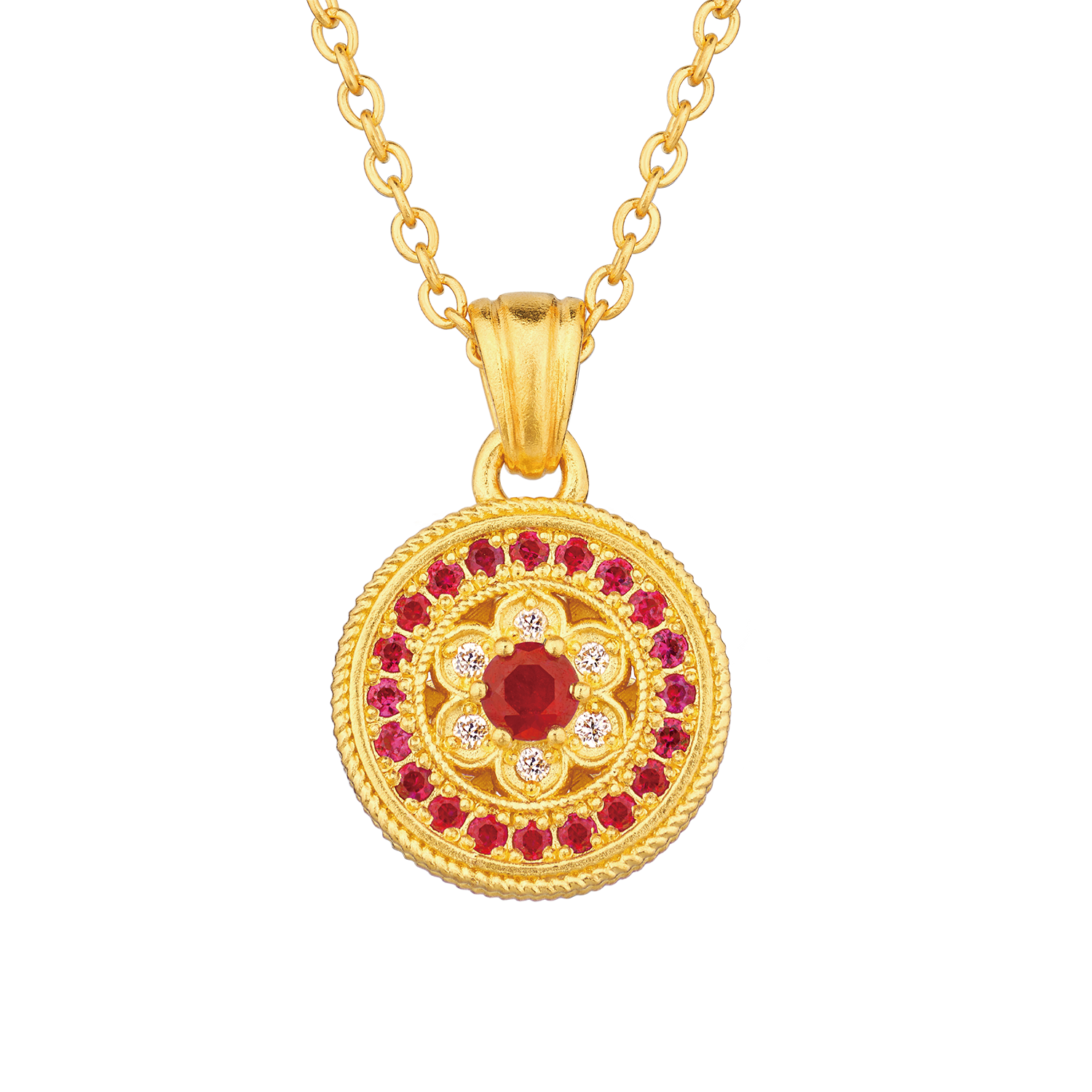 Heirloom Fortune Collection Tang Dynasty Style "Lucky Lotus" Gold Ruby and Diamond Necklace