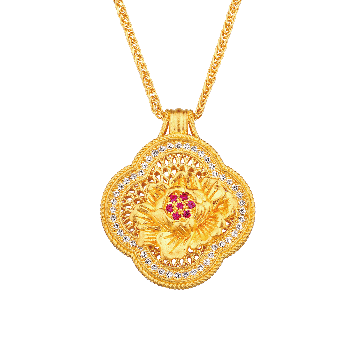 Heirloom Fortune Collection Tang Dynasty Style "Glorious Peony" Gold Ruby and Diamond Necklace 