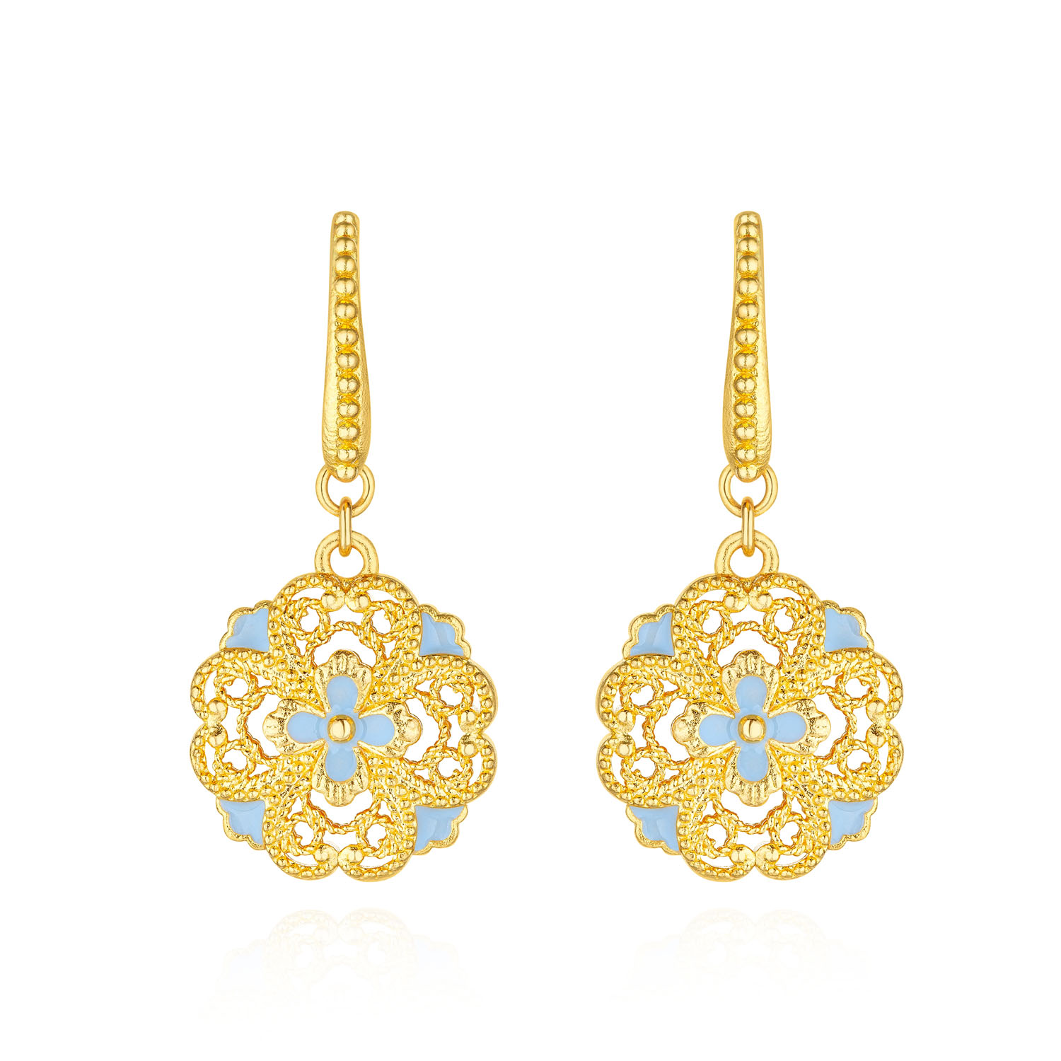 Heirloom Fortune - Charm of Song Dynasty Collection "Blue Floral Rhythm" Gold Earrings