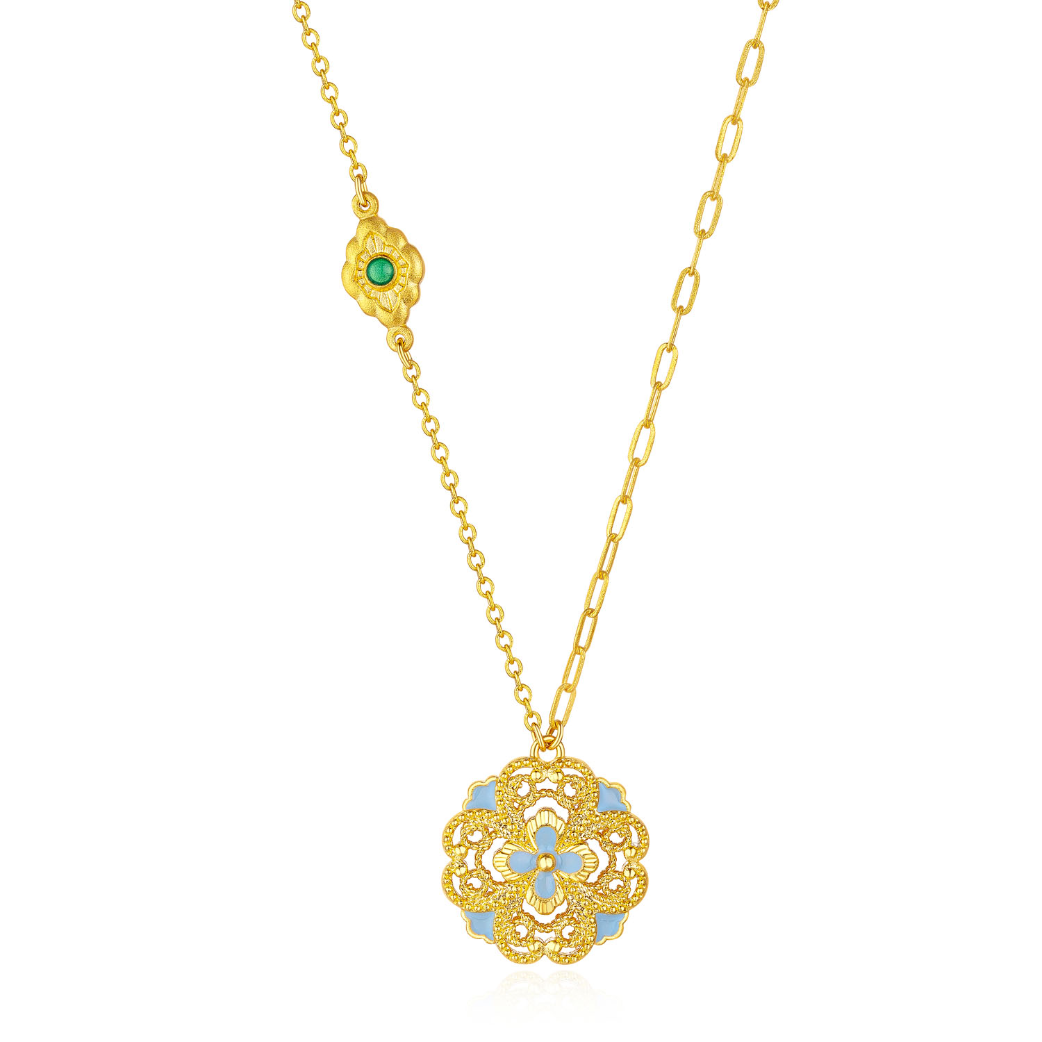 Heirloom Fortune - Charm of Song Dynasty Collection "Blue Floral Rhythm" Gold Necklace