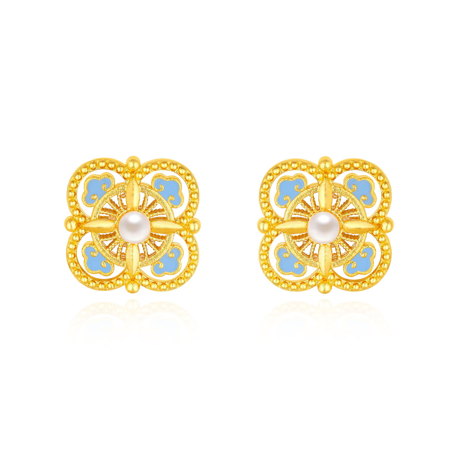 Heirloom Fortune - Charm of Song Dynasty Collection "Auspicious Song Style" Gold Pearl Earrings