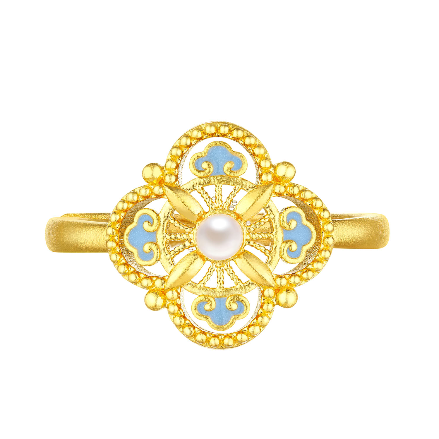 Heirloom Fortune - Charm of Song Dynasty Collection "Auspicious Song Style" Gold Pearl Ring
