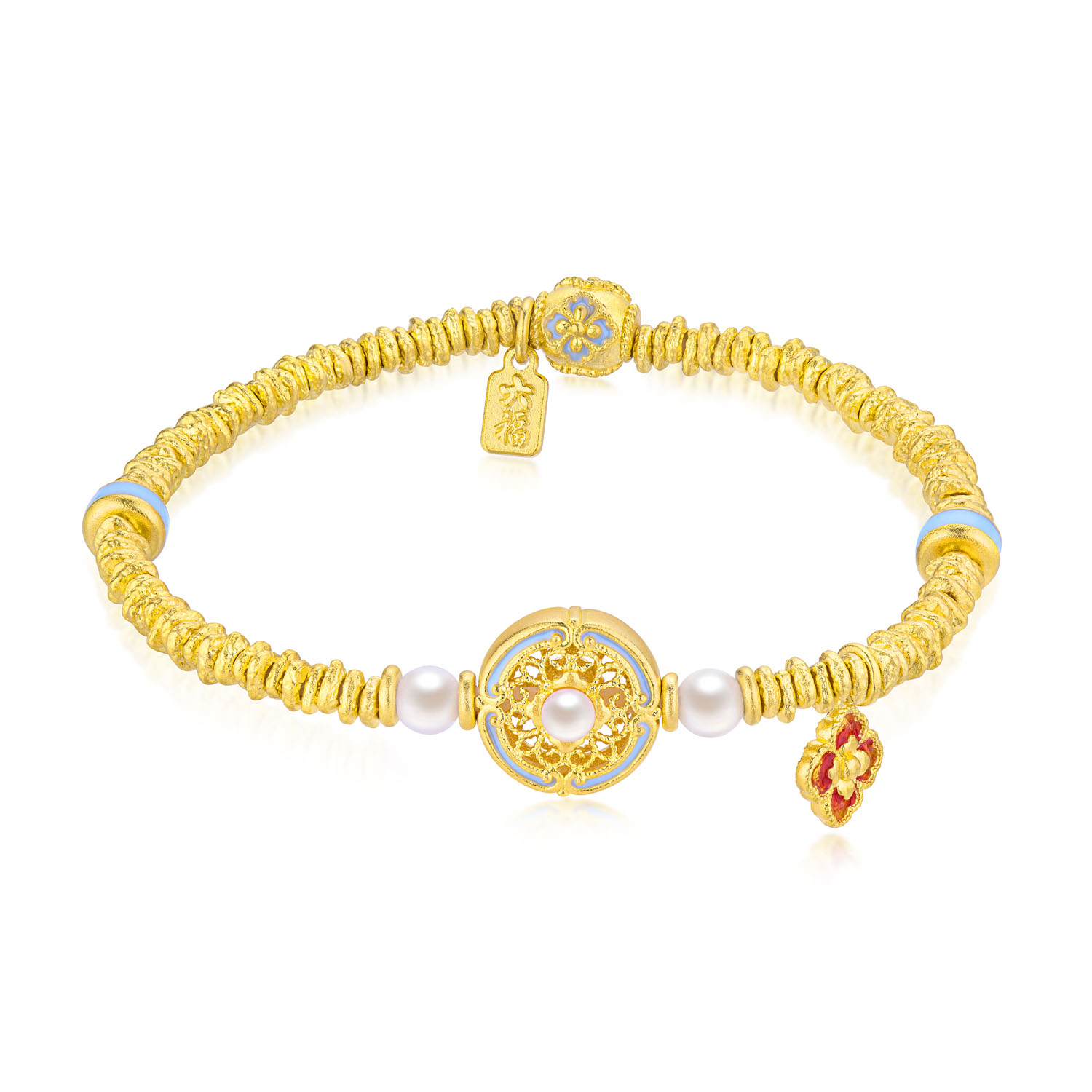 Heirloom Fortune - Charm of Song Dynasty Collection "Flower & Moon " Gold Pearl Bracelet