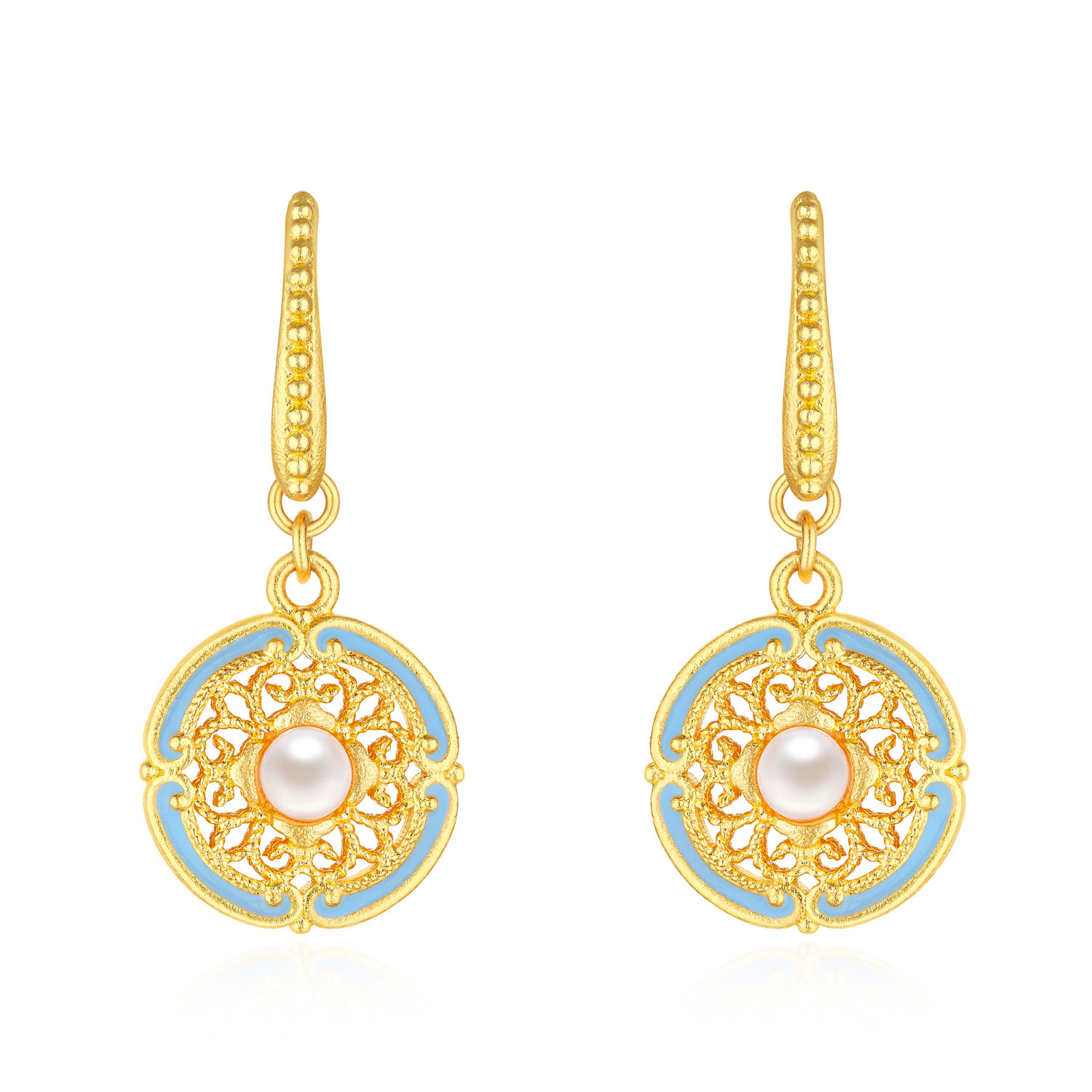 Heirloom Fortune - Charm of Song Dynasty Collection "Flower & Moon" Gold Pearl Earrings