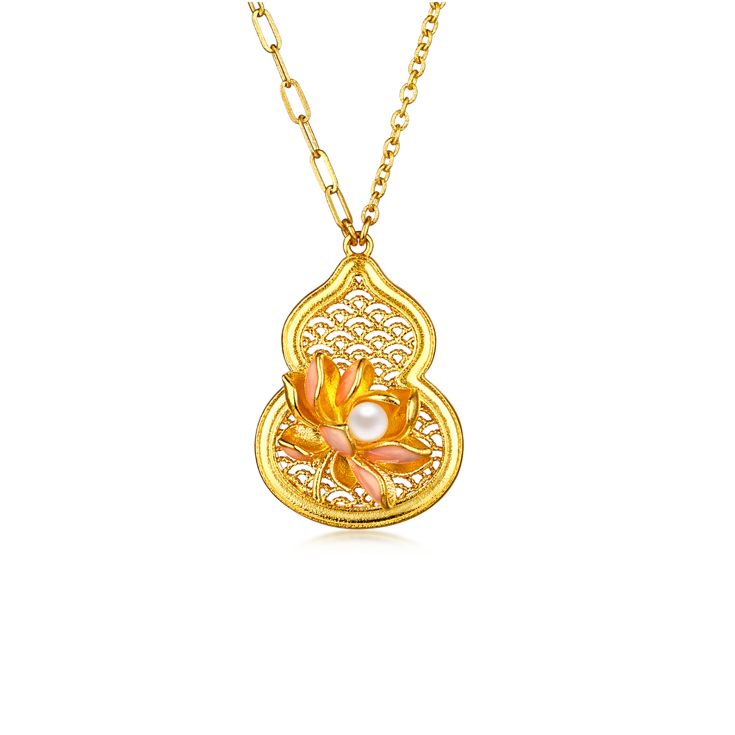 Heirloom Fortune - Charm of Song Dynasty Collection "Floral Gourd " Gold Pearl Necklace