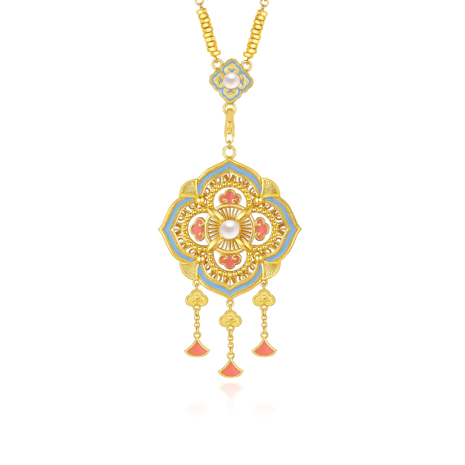 Heirloom Fortune - Charm of Song Dynasty Collection " Exquisite Knot" Gold Pearl Pendant and Necklace