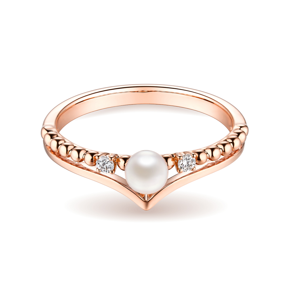 “Elegant Fantasy”18K Gold Diamond Pearl Ring 
