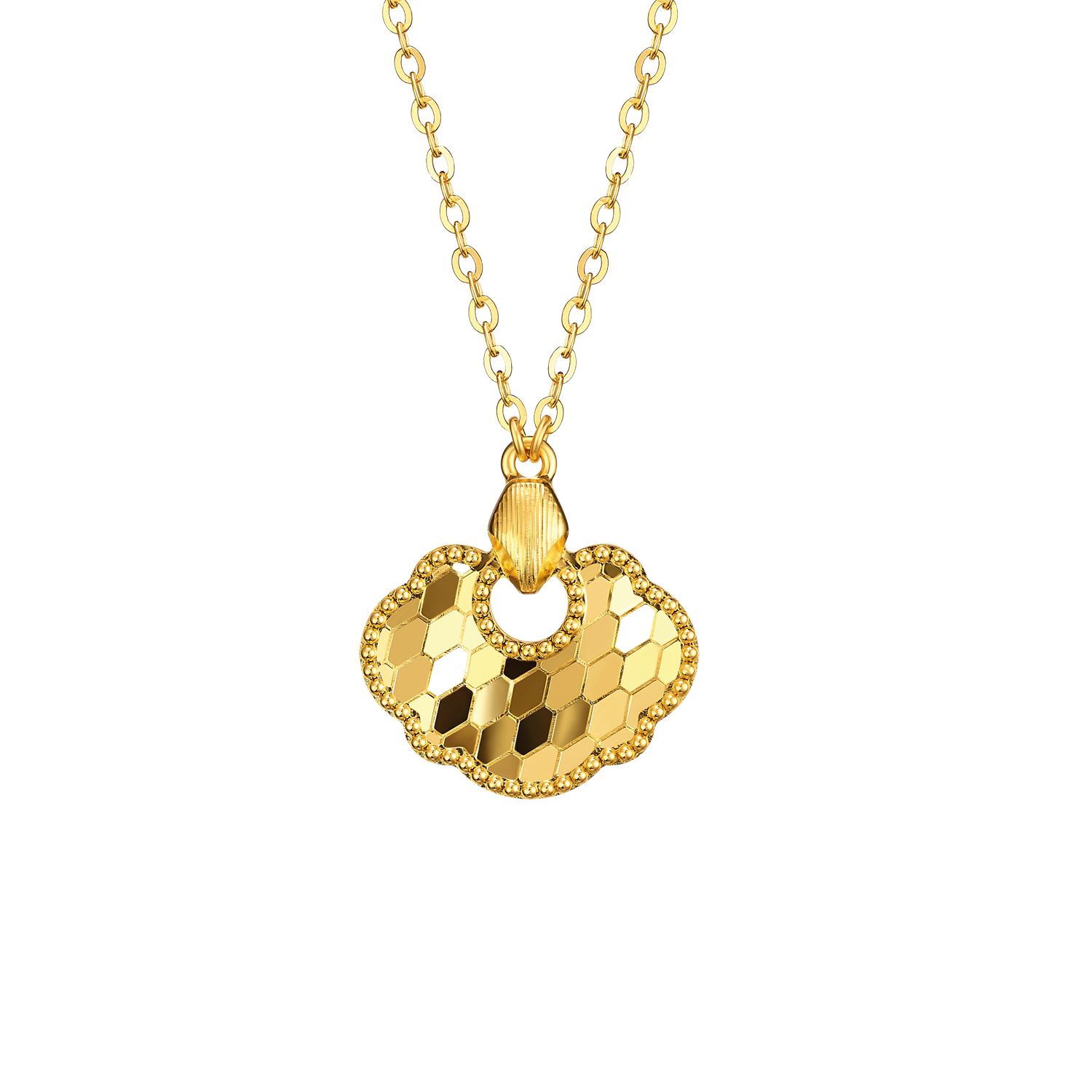 Fortune Snake Collection Shimmering Glitter “Lucky Lock” Gold Necklace